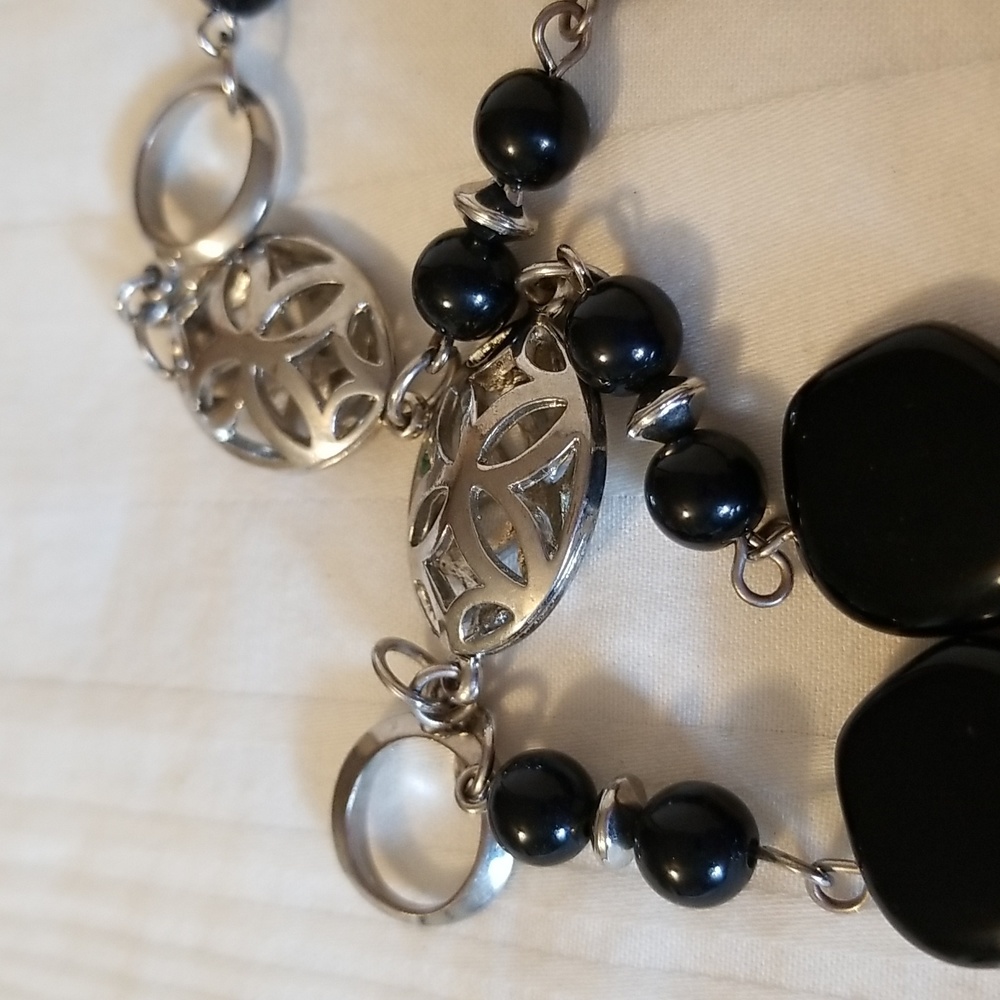 Silver Black Glass Bead Necklace - Picture 3 of 4